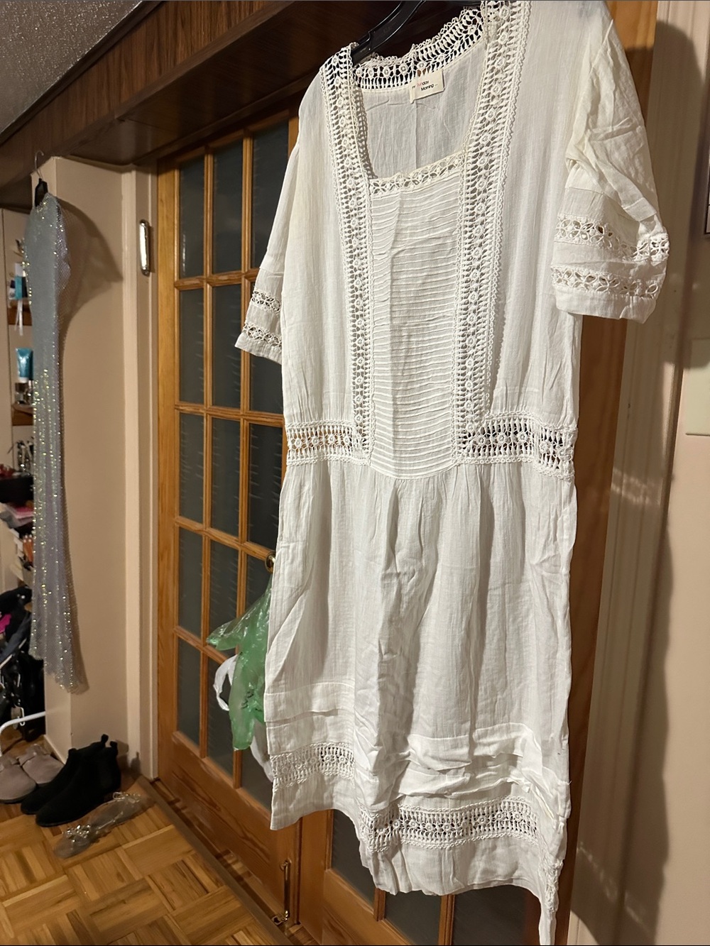 Women’s White Crochet-Trim Boho Dress